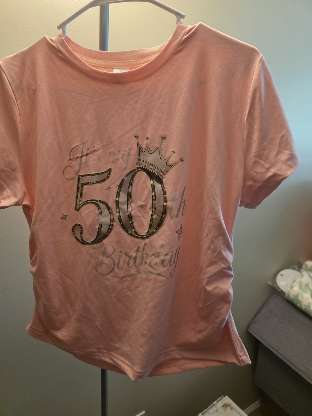 Source Unknown Pink Short Sleeve '50th Birthday' Tee with Gold Accent